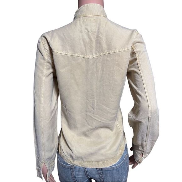 Pulp women's Mandarin collar tencel tan long sleeve button-up shirt M - Picture 6 of 8